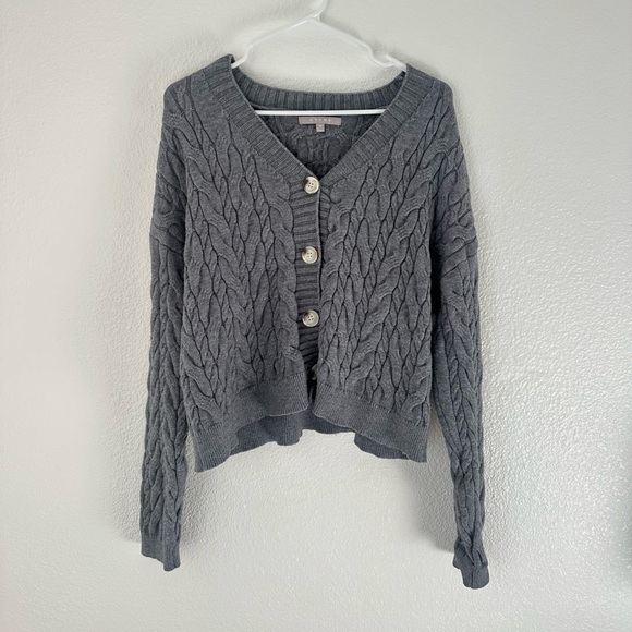 Cyrus Sweaters - Cyrus Cardigan Sweater Women’s XL Gray Button Front Cable Knit V-Neck Top